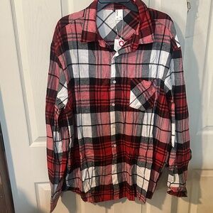 PatPat Men’s Button Down Plaid Shirt: Red/Black/White: New With Tags: Size 2XL